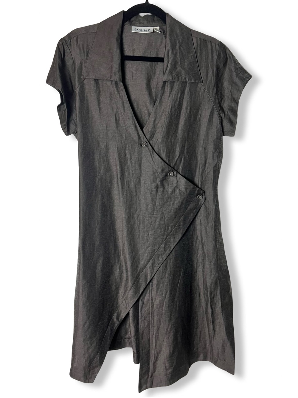 Farinaz Taghavi Womens Asymmetric Wrap Dress Brown Metallic Linen Blend Sz. 14